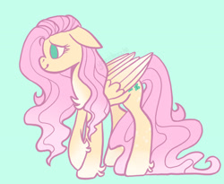 Size: 1280x1051 | Tagged: safe, artist:yourrdazzle, imported from derpibooru, fluttershy, pegasus, pony, blue background, floppy ears, redesign, simple background, solo