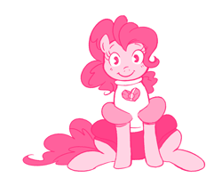 Size: 1102x883 | Tagged: safe, artist:breezietype, imported from derpibooru, pinkie pie, earth pony, pony, clothes, cosplay, costume, crossover, female, looking at you, mare, monochrome, pinel, simple background, sitting, smiling, solo, spinel (steven universe), steven universe, white background