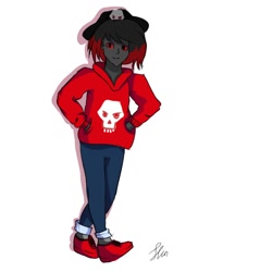 Size: 1280x1280 | Tagged: safe, artist:hoodie, artist:jessie linestone, imported from derpibooru, oc, oc only, oc:negative, anthro, human, clothes, hat, hoodie, skull, solo