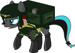 Size: 825x585 | Tagged: safe, artist:cinder vel, imported from derpibooru, oc, earth pony, boots, canteen, clothes, crossover, female, guardsman, imperial guard, mare, purity seal, shoes, simple background, transparent background, warhammer (game), warhammer 40k