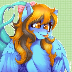 Size: 1024x1024 | Tagged: safe, artist:yumkandie, imported from derpibooru, oc, oc only, oc:sarah, pegasus, pony, bow, bust, female, hair bow, solo, tentacle tail, tentacles, tongue out