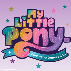 Size: 1080x1080 | Tagged: safe, imported from derpibooru, g5, german, gradient background, instagram, my little pony: a new generation, my little pony: a new generation logo, official, stars, text