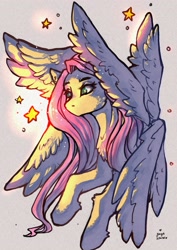 Size: 2894x4093 | Tagged: safe, artist:jaynsparkle, imported from derpibooru, fluttershy, pegasus, pony, seraph, multiple wings, solo, stars, wings