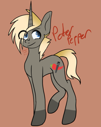 Size: 1057x1325 | Tagged: safe, artist:revenge.cats, imported from derpibooru, pony, unicorn, cute, looking back, male, ponified, raised hoof, simple background, smiling, solo, stallion, standing
