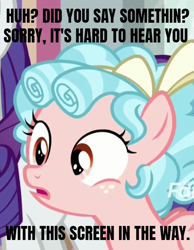 Size: 717x924 | Tagged: safe, edit, edited screencap, editor:undeadponysoldier, imported from ponybooru, screencap, cozy glow, rarity, pegasus, pony, unicorn, friendship university, bow, breaking the fourth wall, caption, confused, cute, female, filly, freckles, funny, hair bow, huh, image macro, looking at you, solo, solo focus, talking to viewer, text