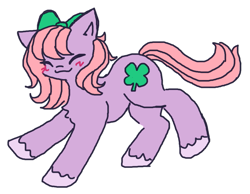 Size: 1171x910 | Tagged: safe, artist:anonymous, clover (g1), my little pony tales, blushing, bow, eyes closed, g1, hair bow, simple background, smiling, white background