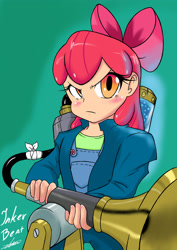 Size: 2063x2908 | Tagged: safe, artist:noisyvox, imported from derpibooru, apple bloom, human, bloom and gloom, season 5, apple bloom's bow, bow, female, hair bow, high res, humanized, pest control gear, solo