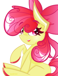 Size: 1280x1656 | Tagged: safe, artist:mavdpie, imported from derpibooru, apple bloom, earth pony, pony, colored hooves, deviantart watermark, female, filly, obtrusive watermark, solo, watermark