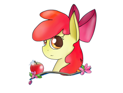 Size: 2048x1536 | Tagged: safe, artist:a-happy-thought, imported from derpibooru, apple bloom, earth pony, pony, apple, bust, female, filly, food, portrait, solo