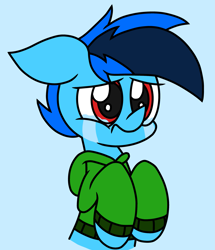 Size: 1987x2309 | Tagged: safe, artist:derpyalex2, imported from derpibooru, oc, oc only, oc:shy-fly, pegasus, pony, clothes, crying, floppy ears, male, solo, sweater