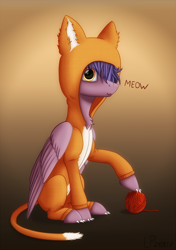 Size: 1409x2000 | Tagged: safe, artist:ajax, artist:willdrawhere, imported from derpibooru, oc, cat, cat pony, original species, pegasus, pony, animal costume, cat costume, chest fluff, claws, clothes, costume, cute, kigurumi, meow, yarn, yarn ball