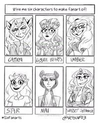 Size: 1600x2021 | Tagged: safe, artist:erazonpo3, imported from derpibooru, sunset shimmer, human, six fanarts, equestria girls, catra, clothes, crossed arms, crossover, danny phantom, female, jacket, lineart, monochrome, she-ra and the princesses of power, smiling, smirk, star butterfly, star vs the forces of evil, unamused