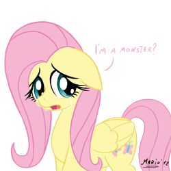 Size: 1000x1000 | Tagged: safe, artist:srmario, imported from derpibooru, fluttershy, pegasus, pony, putting your hoof down, crying, eyelashes, female, floppy ears, mare, open mouth, signature, simple background, solo, talking, transparent background, wings