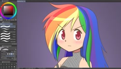 Size: 1408x797 | Tagged: safe, artist:syrupyyy, imported from derpibooru, rainbow dash, human, clip studio paint, female, humanized, solo, wip