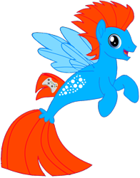 Size: 702x897 | Tagged: safe, artist:ponygamer2020, imported from derpibooru, oc, oc only, oc:alex, pegasus, pony, seapony (g4), base used, blue eyes, dorsal fin, fin wings, fish tail, looking at you, male, open mouth, open smile, red mane, seaponified, simple background, smiling, solo, species swap, stallion, tail, transparent background, wings