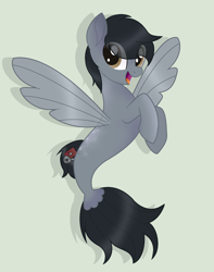 Size: 1852x2356 | Tagged: safe, artist:xx-danxyg-xx, imported from derpibooru, oc, oc only, pegasus, pony, seapony (g4), base used, brown eyes, dorsal fin, fin wings, fish tail, flowing tail, green background, looking at you, male, open mouth, open smile, seaponified, simple background, smiling, solo, species swap, stallion, tail, wings