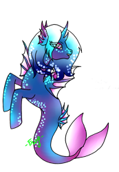 Size: 744x1074 | Tagged: safe, artist:froggosaurusrex, imported from derpibooru, oc, oc only, hybrid, merpony, seapony (g4), blue mane, colored pupils, dorsal fin, female, fin wings, fish tail, red eyes, signature, simple background, smiling, solo, tail, teeth, transparent background, wings