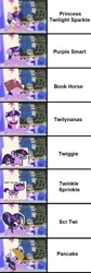 Size: 556x1664 | Tagged: safe, artist:30clock, artist:jargon scott, artist:tardifice, artist:the smiling pony, editor:fluttershyisnot adoormat, imported from derpibooru, sci-twi, twilight sparkle, alicorn, unicorn, sparkle's seven, big crown thingy, book, bookhorse, chalkboard, clothes, coronation dress, crown, dress, element of magic, exploitable meme, food, horsn't, i'm pancake, jewelry, meme, mlp in a nutshell, pancakes, regalia, twiggie, twilight sparkle (alicorn), twilighting, twilynanas, twinkle sprinkle, what the hay?