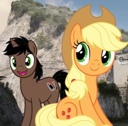 Size: 480x471 | Tagged: safe, artist:edy_january, artist:luckreza8, edit, imported from derpibooru, vector edit, applejack, oc, oc:edy january, earth pony, unicorn, album, album cover, california, call of duty, call of duty ww2, call of duty: ww2, dj blyatman, gopnik, guatemala, hardbass, pumping love, pumping love (songs), russian village boys, slav, song, vector