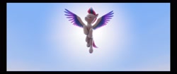 Size: 3164x1325 | Tagged: safe, imported from derpibooru, screencap, zipp storm, pegasus, pony, spoiler:my little pony: a new generation, 3d, facebook, female, flying, g5, mare, my little pony: a new generation, official, sky, solo, sun