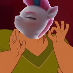 Size: 500x500 | Tagged: safe, edit, edited screencap, imported from derpibooru, screencap, zipp storm, disney, g5, meme, pacha, the emperor's new groove, when x just right