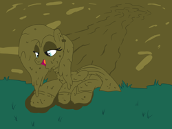 Size: 1600x1200 | Tagged: safe, artist:amateur-draw, imported from derpibooru, fluttershy, pegasus, pony, clothes, covered in mud, dress, female, fluttergoth, gothic, mare, mud, mud bath, mud play, mud pony, muddy, night, quicksand, show accurate, solo, wet and messy