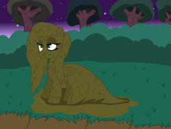Size: 1600x1200 | Tagged: safe, artist:amateur-draw, imported from derpibooru, fluttershy, pegasus, pony, clothes, covered in mud, dress, female, fluttergoth, gothic, mare, mud, mud bath, mud play, mud pony, muddy, night, show accurate, solo, wet and messy
