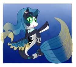 Size: 933x814 | Tagged: safe, artist:rosebud1903, imported from derpibooru, oc, oc only, merpony, seapony (g4), blue background, custom, fin wings, fish tail, flowing mane, flowing tail, gills, green eyes, irl, ocean, open mouth, photo, simple background, smiling, solo, tail, toy, underwater, water, wings