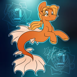 Size: 1024x1024 | Tagged: safe, artist:rosexknight, edit, imported from derpibooru, oc, oc only, earth pony, merpony, pony, seapony (g4), commission, dorsal fin, female, fins, fish tail, flowing tail, green background, logo, logo edit, orange eyes, seaponified, signature, simple background, smiling, solo, species swap, tail