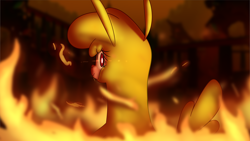 Size: 2600x1462 | Tagged: safe, artist:hitsuji, artist:mane6, imported from derpibooru, alpaca, them's fightin' herds, community related, fire, looking at you, paprika (tfh), solo