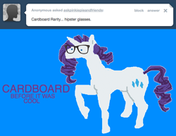 Size: 646x500 | Tagged: safe, artist:askpinkiepieandfriends, imported from derpibooru, rarity, pony, unicorn, ask, blue background, female, glasses, hipster, mare, simple background, solo, tumblr