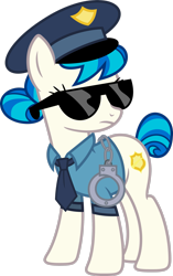 Size: 1941x3090 | Tagged: safe, artist:blah23z, imported from derpibooru, copper top, dj pon-3, vinyl scratch, pony, cuffs, female, hat, necktie, palette swap, police, police officer, police uniform, recolor, sunglasses