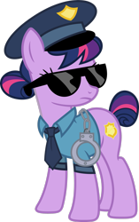 Size: 1941x3090 | Tagged: safe, artist:blah23z, artist:korsoo, imported from derpibooru, copper top, twilight sparkle, pony, cuffs, female, hat, palette swap, police, police officer, police uniform, recolor, sunglasses