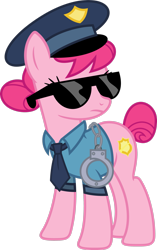 Size: 1941x3090 | Tagged: safe, artist:blah23z, imported from derpibooru, copper top, pinkie pie, cuffs, female, hat, necktie, palette swap, police, police officer, police uniform, recolor, sunglasses