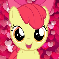 Size: 1475x1475 | Tagged: safe, artist:applebloomlove, imported from derpibooru, apple bloom, earth pony, pony, adorabloom, cute, female, filly, heart, looking at you, open mouth, open smile, smiling, solo