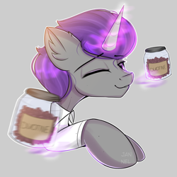 Size: 1778x1777 | Tagged: safe, artist:janelearts, imported from derpibooru, oc, oc only, pony, unicorn, jar, magic, male, one eye closed, solo, stallion