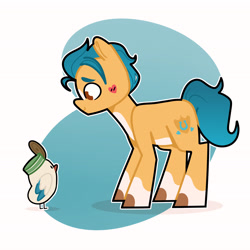 Size: 3738x3738 | Tagged: safe, artist:tokkii, imported from derpibooru, hitch trailblazer, bird, earth pony, pony, can, critter magnet, cute, friendship, g5, high res, hitchbetes, kenneth, kindness, male, my little pony: a new generation, solo, stallion