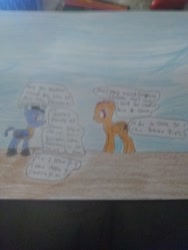 Size: 2448x3264 | Tagged: safe, artist:iloveponies, imported from derpibooru, oc, alicorn, pegasus, alicorn oc, blurry background, dialogue, drawing, high res, horn, pegasus oc, recruitment, talking, traditional art, wings