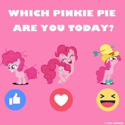 Size: 960x960 | Tagged: safe, imported from derpibooru, pinkie pie, earth pony, pony, emoji, female, g4, hat, mare, official, pink background, self ponidox, simple background, text