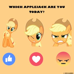 Size: 960x960 | Tagged: safe, imported from derpibooru, applejack, earth pony, pony, applejack's hat, cowboy hat, emoji, female, g4, hat, mare, official, orange background, self ponidox, simple background, text