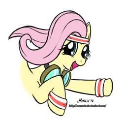 Size: 1500x1500 | Tagged: safe, artist:srmario, imported from derpibooru, fluttershy, pegasus, pony, bust, eyelashes, female, goggles, headband, mare, open mouth, open smile, simple background, smiling, solo, sweatband, transparent background, wristband