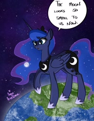 Size: 2550x3300 | Tagged: safe, artist:ameliacostanza, imported from derpibooru, princess luna, alicorn, pony, commission, female, giant pony, giantess, high res, macro, open mouth, solo, speech bubble