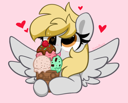 Size: 5368x4336 | Tagged: safe, artist:kittyrosie, imported from derpibooru, derpy hooves, pegasus, pony, absurd resolution, cute, daaaaaaaaaaaw, derpabetes, eating, food, heart, heart eyes, ice cream, kittyrosie is trying to murder us, neapolitan, owo, solo, weapons-grade cute, wingding eyes, wings