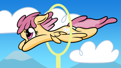 Size: 1920x1080 | Tagged: safe, artist:dinkyuniverse, imported from derpibooru, dizzy twister, orange swirl, pony, atg 2021, flying, hoop, newbie artist training grounds, solo