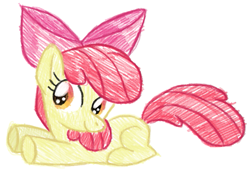 Size: 629x444 | Tagged: safe, artist:heartinarosebud, imported from derpibooru, apple bloom, earth pony, pony, female, filly, lying down, prone, sketch, smiling, solo