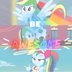 Size: 600x600 | Tagged: safe, edit, edited screencap, editor:dashie.friends, imported from derpibooru, screencap, rainbow dash, equestria girls, equestria girls (movie), equestria girls series, run to break free, spring breakdown, spoiler:eqg series (season 2), clothes, cutie mark, cutie mark on clothes, female, football, geode of super speed, hoodie, jewelry, magical geodes, necklace, ponied up, smiling, solo, sports, spread wings, wings