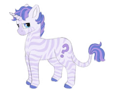 Size: 800x637 | Tagged: safe, artist:ukulelepineapplecat, imported from derpibooru, oc, oc only, oc:stargazer, pony, unicorn, zebra, zebracorn, colored hooves, leonine tail, magical lesbian spawn, male, offspring, parent:twilight sparkle, parent:zecora, simple background, solo, stallion, story included, white background