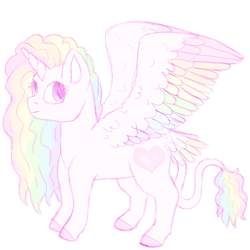 Size: 637x637 | Tagged: safe, artist:ukulelepineapplecat, imported from derpibooru, oc, oc only, oc:amity, alicorn, pony, alicorn oc, colored hooves, female, horn, leonine tail, magical lesbian spawn, mare, multicolored hair, multiple parents, offspring, parent:applejack, parent:fluttershy, parent:pinkie pie, parent:rainbow dash, parent:rarity, parent:twilight sparkle, parents:omniship, rainbow hair, simple background, solo, white background, wings