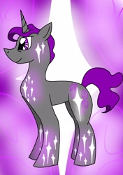 Size: 2268x3220 | Tagged: safe, artist:goldlines005, imported from derpibooru, oc, oc only, pony, unicorn, abstract background, high res, horn, male, smiling, solo, stallion, unicorn oc