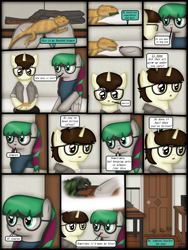 Size: 1750x2333 | Tagged: safe, artist:99999999000, imported from derpibooru, oc, oc only, oc:cwe, oc:li anna, iguana, lizard, pegasus, pony, comic:visit, blood, clothes, comic, female, glasses, male